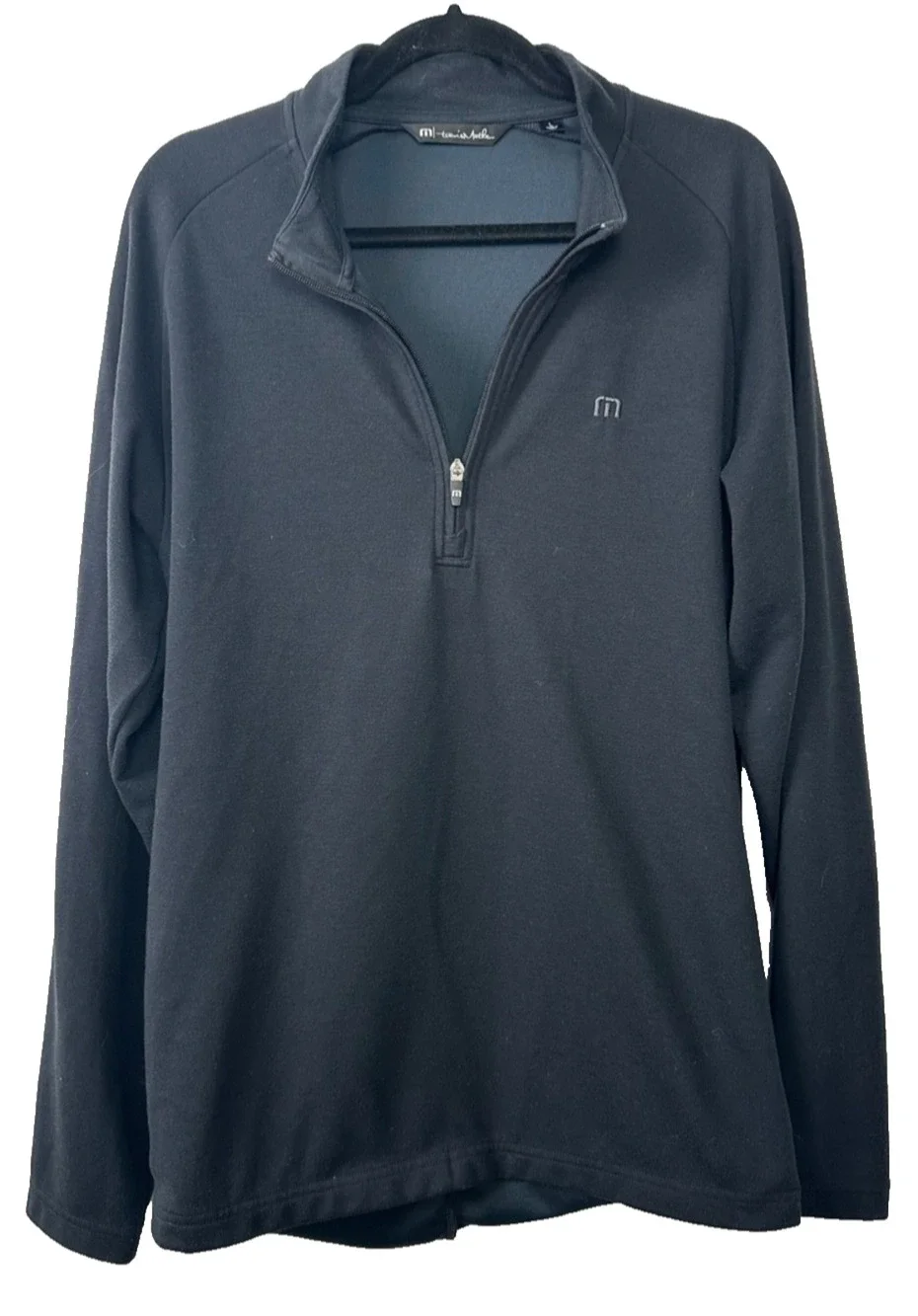 Travis Mathew Jacket Mens L Black Striped 1/4 Zip Lightweight Pullover Logo C27